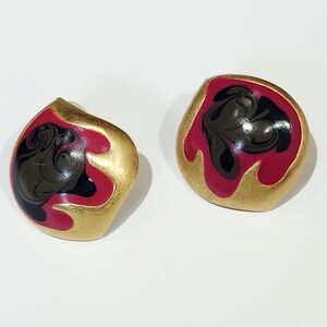 Signed Don-Lin Enamel & Matte Gold Tone Vintage Earrings